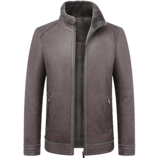 土耳其羊皮毛一体男士美利奴真皮皮衣短款立领皮夹克灰色休闲外套