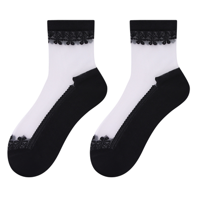 6双装夏季日系薄款蕾丝花边透明水晶丝袜纯色棉底透气女士短袜