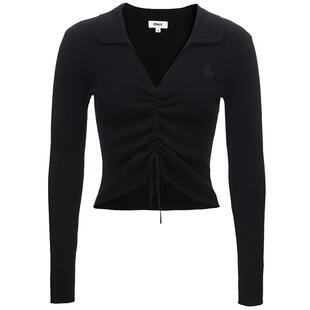 【爆款追单】ONLY2025冬季新款时尚气质V领抽绳修身短款红针织衫