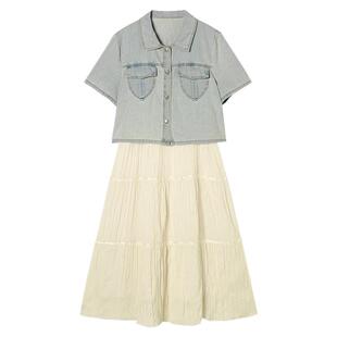 2025年夏装Outlets专柜 高端LH系列 棉质牛仔上衣+吊带裙两件套装