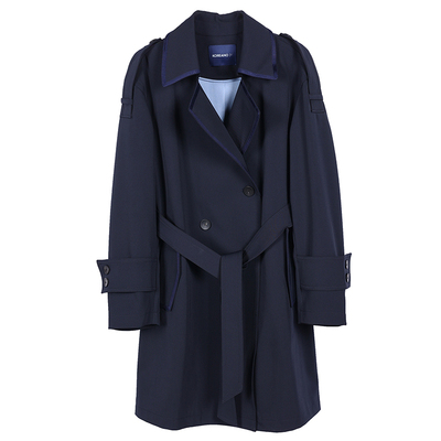 柯利亚诺藏蓝色经典宽松短款风衣外套FW4312(JUN)B藏蓝吊牌价3590