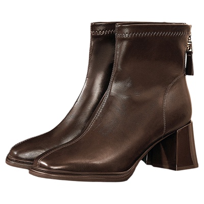 百思图巴黎街头冬商场新款法式马丁短靴加绒高跟鞋女M5107DD4