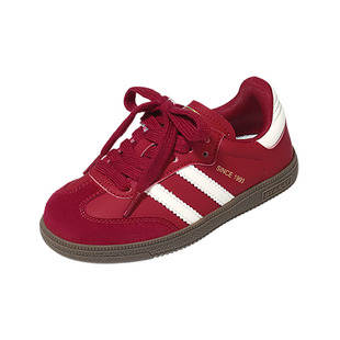 星期六童鞋红色德训鞋女春季新款女童运动鞋儿童休闲鞋百搭阿甘鞋