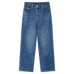 大码女装2025春新款胖妈妈高腰显瘦直筒牛仔裤女宽松阔腿拖地长裤