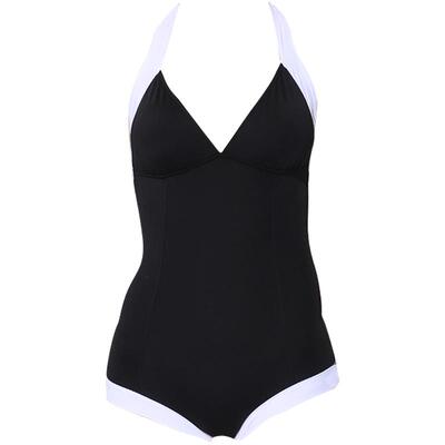 VALTOS条纹露背连体泳衣深V挂脖