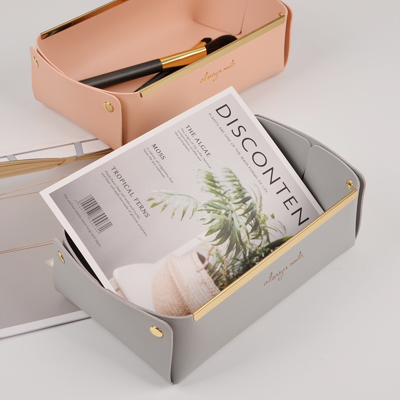 桌面长方形皮革收纳盒钥匙首饰盘玄关收纳物杂物收纳置皮质化妆品