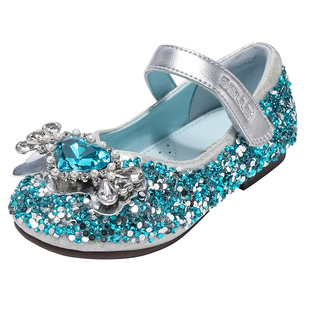 百丽童鞋女童皮鞋2025秋新水晶闪钻爱莎公主鞋软底防滑小女孩单鞋