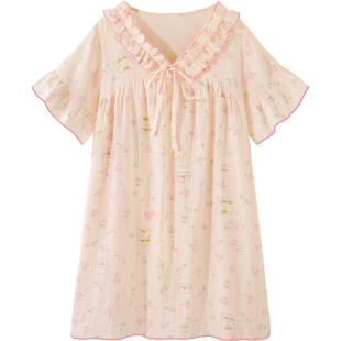 『花园少女』日系甜美纯棉纱布睡衣女款夏季短袖睡裙可外穿家居服