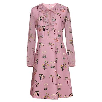 JAN AN NO简爱诺春季浪漫印花法式收腰长袖连衣裙J910033LQ