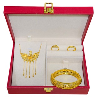 结婚仿真项链假三金套装新娘订婚摆台首饰盒婚庆仿金黄金五金饰品