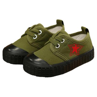 军绿色儿童黄胶鞋复古四季