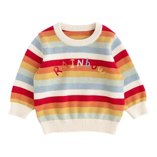 YOUGE幼歌 婴幼儿秋冬时尚新款缤纷彩虹条纹软糯宽松毛衣舒适软绵