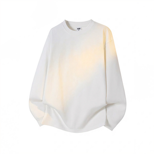 STA旗舰店美式潮牌重磅纯棉长袖打底衫t恤男女白色圆领情侣卫衣