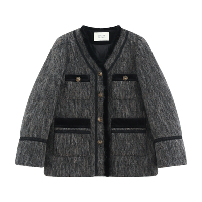 95进口鹅绒小香毛呢羽绒服