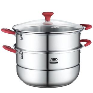 爱仕达蒸锅家用304不锈钢蒸笼加厚双层28cm大号电磁炉家用煤气灶