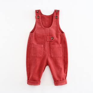 儿童加厚背带裤秋冬男女宝宝韩版高品质灯芯绒连体裤婴幼童吊带裤