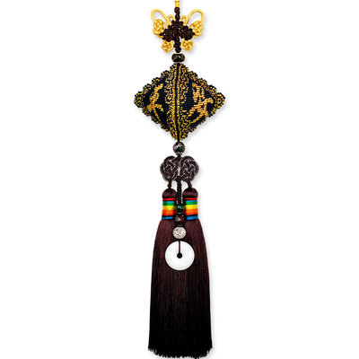 原创设计全珠绣黑色印花真丝挂件