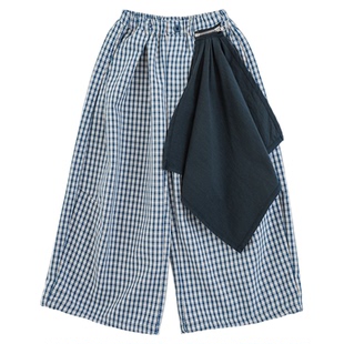 幼悠女童一裤两穿创意感拼布休闲裤2026春秋洋气可爱格子阔腿裤潮