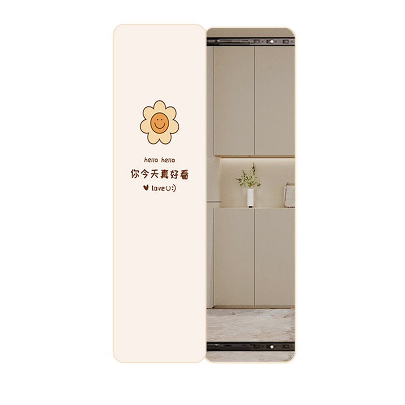 隐形推拉画奶油风玄关壁画全身镜