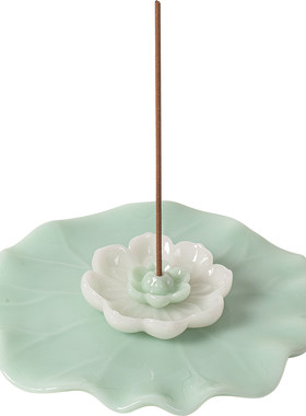 璞玉白瓷莲花线香插禅意香座香托