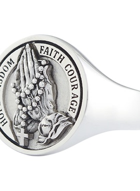 复古祈祷时尚S925纯银浮雕戒指