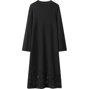 【播奥莱】播商场同款高腰连衣裙24冬新款蕾丝拼接裙子BDR4LD3435