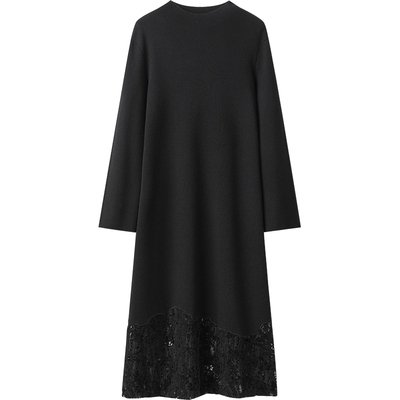 【播奥莱】播商场同款高腰连衣裙24冬新款蕾丝拼接裙子BDR4LD3435