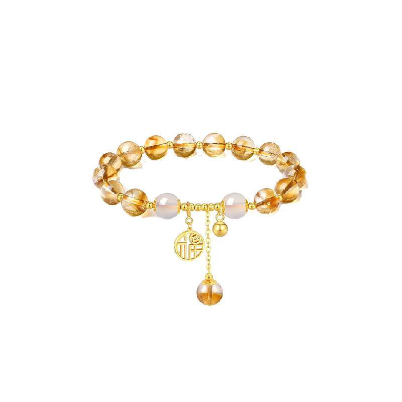 中国黄金珍尚银黄水晶手串女生款纯银手链转运本命年送女友S925