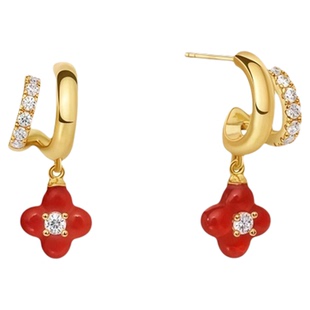 【新款】幸运符号鸿运四叶草耳钉新年红色耳环圣诞礼物