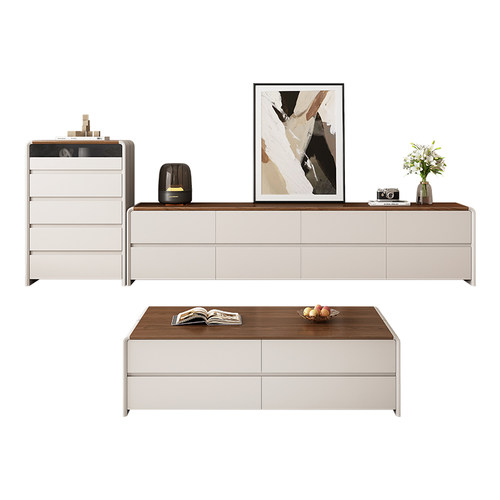 2025年纯实木高款落地电视柜茶几客厅家用现代简约电视机柜储物柜