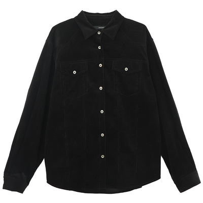 三色纯棉条纹灯芯绒复古工装衬衫