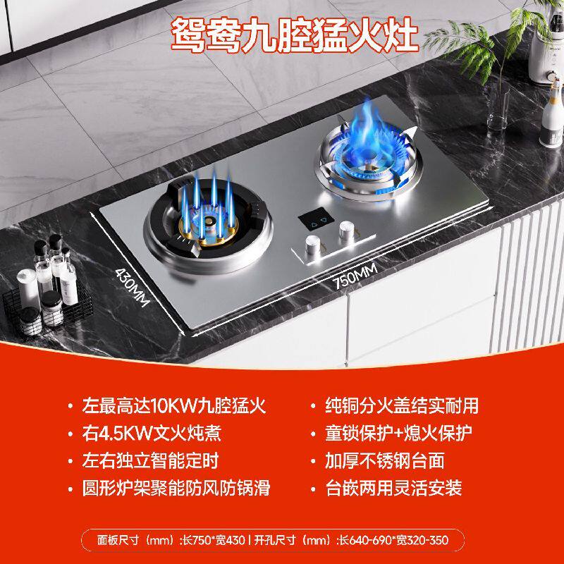 威力燃气灶厨房大火力不锈钢智能定时直喷蓝焰厨房双灶台式家宴灶