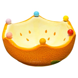 创意橘子果碗客厅家用茶几陶瓷水果盘带果叉子高端精致高颜值新款