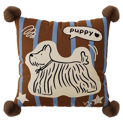 美拉德风长毛小狗抱枕沙发腰靠垫