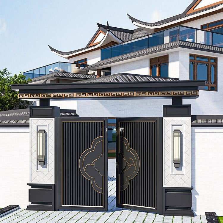 铝合金户外庭院大门院子栅栏花园别墅门不锈钢铁艺单双开门新款图片