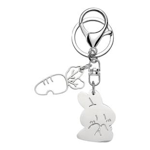 创意钛钢想吃萝卜的兔兔钥匙扣男女ins潮可爱包包挂件装饰品礼物