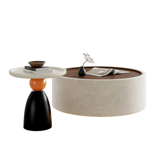 意式茶几圆形带灯客厅家用茶几桌组合小户型轻奢高级感设计师桌子