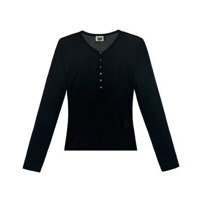 长袖黑色v领polo打底修身