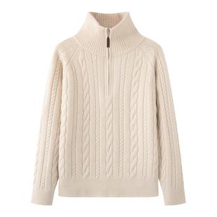 画风drawwind2025新款半拉链套头毛衣女冬宽松立领百搭绞花针织衫