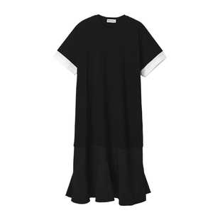 IT Nagonstans女装宽松短袖连衣裙新款拼接拼色圆领长裙583691XP