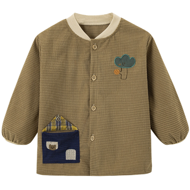 男宝宝秋冬百搭羽绒服罩衣防水防脏长袖护衣正穿纽扣画画吃饭围裙