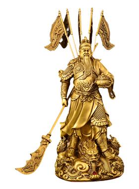 黄铜九龙关公站关公摆件武财神提刀关公放神台公司商铺玄关电视柜