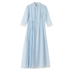 新中式国风盘扣禅意茶服旗袍连衣裙女夏季高级汉服茶艺师仙气上衣