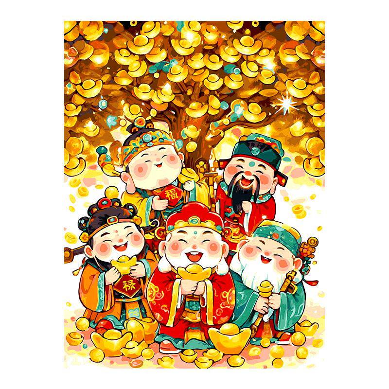 自油自画 数字油画diy手绘手工填充填色财神爷吉祥生财寓意油彩画