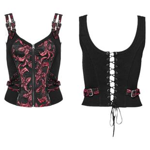 PUNKRAVE蒸汽朋克提花马甲秋冬印花无袖背心吊带女V领修身上衣潮
