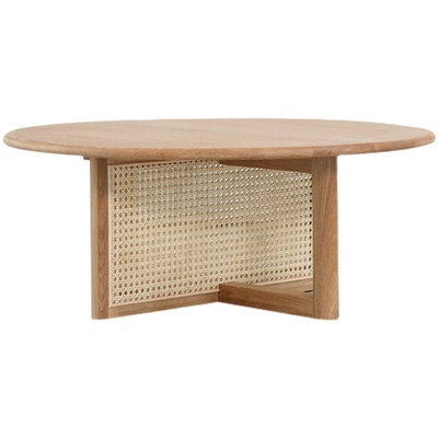 卡洛斯木面藤编日式实木茶几