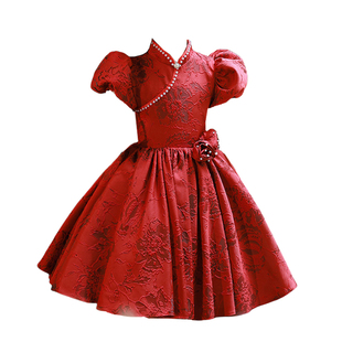 女童旗袍诗歌朗诵拜年服表演服装中式红色大合唱礼服儿童新年唐装