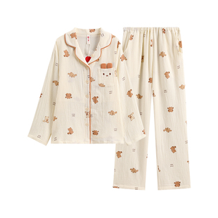 芬腾月子服纯棉秋季产后纱布哺乳睡衣女士套装孕妇喂奶家居服冬天