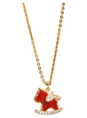 古里雅红色微镶小马项链高级感