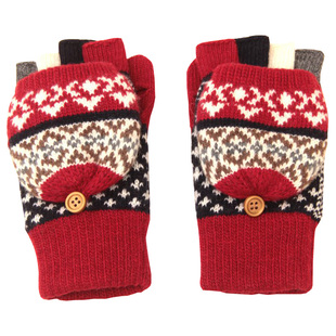 出口日本羊毛翻盖加绒手套学生写字保暖女冬季民族风手套文艺半指